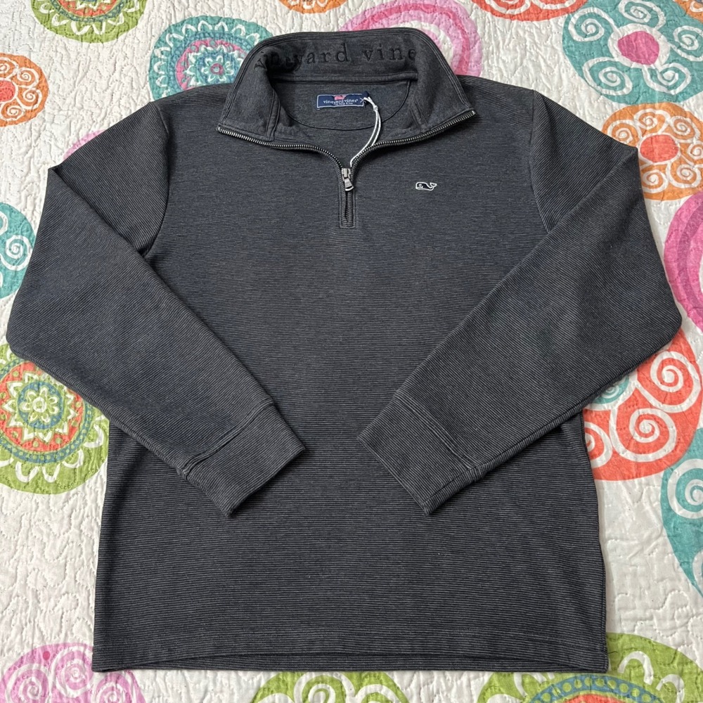 Vineyard Vines Womens Small Gray Quarter Zip Pullover Sweater Whale Logo Preppy